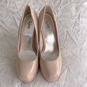 5” baby pink patent leather platform stilhettos